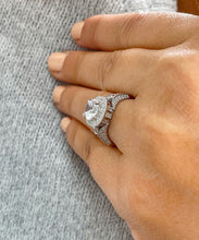 Load image into Gallery viewer, GIA Certified Natural Round Cut And Baguettes Diamonds Engagement Ring Halo Bridal Ring Lady's Wedding Ring 14k Solid Heavy White Gold 2.10ctw