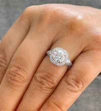 Load image into Gallery viewer, GIA Certified Natural Round Cut And Baguettes Diamonds Engagement Ring Halo Bridal Ring Lady's Wedding Ring 14k Solid Heavy White Gold 2.10ctw