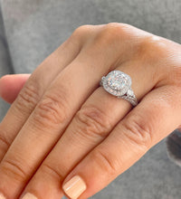 Load image into Gallery viewer, GIA Certified Natural Round Cut And Baguettes Diamonds Engagement Ring Halo Bridal Ring Lady's Wedding Ring 14k Solid Heavy White Gold 2.10ctw