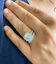 Load image into Gallery viewer, GIA Certified Natural Cushion Cut And Round Cut Diamond Engagement Ring And Matching Band 14k Solid White Gold Double Halo Bridal Set 2.15ctw