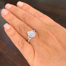 Load image into Gallery viewer, GIA Certified Pear Shape And Round And Marquee Sides Natual Diamond Engagement Ring Halo Wedding Ring 14k Solid White Gold Bridal Ring 2.20ctw