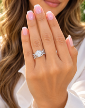 Load image into Gallery viewer, Princess Cut Moissanite & Round Cut Halo Twisted Shank Bridal Ring Set 14K White Gold 1.80 CTW
