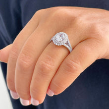 Load image into Gallery viewer, GIA Certified Natural Oval Shape And Round Cut Sides Diamond Engagement Ring Double Halo Split Shank Bridal Ring 14k Solid White Gold 2.20ctw