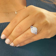 Load image into Gallery viewer, GIA Certified Natural Oval Shape And Round Cut Sides Diamond Engagement Ring Double Halo Split Shank Bridal Ring 14k Solid White Gold 2.20ctw