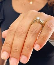 Load image into Gallery viewer, GIA Certified Princess Cut And Round Cut Sides Diamond Engagement Ring And Matching Band Bridal Ring 14k Solid Yellow Gold Wedding Set 2.60ctw