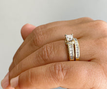 Load image into Gallery viewer, GIA Certified Princess Cut And Round Cut Sides Diamond Engagement Ring And Matching Band Bridal Ring 14k Solid Yellow Gold Wedding Set 2.60ctw