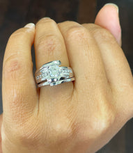 Load image into Gallery viewer, GIA Certified Natural Round Cut Center And Princess Cut Sides Diamond Engagement Ring And Matching Band Tension 14k Solid White Gold 1.70ctw