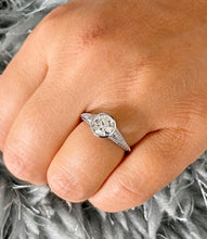 Load image into Gallery viewer, GIA Certified Natural Round Cut Diamonds Bezel Engagement Ring 14k Solid Heavy White Gold Bezel Set Wedding Ring Filigree Bridal Ring 1.04ct