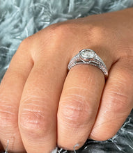 Load image into Gallery viewer, GIA Certified Natural Round Cut Diamonds Bezel Engagement Ring 14k Solid Heavy White Gold Bezel Set Wedding Ring Filigree Bridal Ring 1.04ct