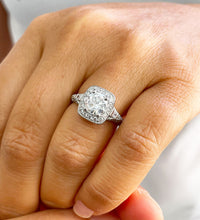 Load image into Gallery viewer, GIA Certified Natural Round Cut Center And Round And Baguettes Sides Diamond Halo Engagement Ring Bridal Ring 14k Solid White Gold 1.95ctw