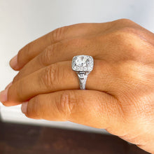 Load image into Gallery viewer, GIA Certified Natural Round Cut Center And Round And Baguettes Sides Diamond Halo Engagement Ring Bridal Ring 14k Solid White Gold 1.95ctw