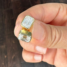 Load image into Gallery viewer, Emerald Cut Diamond Earrings IGI Certified Bezel set Style 14k Solid Yellow Solid Gold 4.00ct Screw Back Set Style Stud Lever Back Earrings