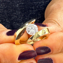 Load image into Gallery viewer, GIA Certified Natural Round Cut Diamond Engagement Ring Tension Set Solitaire Ring 14k Solid And Heavy yellow gold Wedding Bridal Ring 1.00