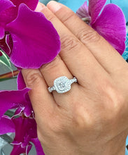 Load image into Gallery viewer, GIA Certified Cushion And Round Cut Natural Diamond Engagement Ring Bezel Set Halo Design Wedding Bridal Ring 14k Solid White Gold 1.70ctw