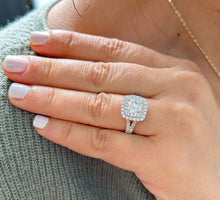 Load image into Gallery viewer, GIA Certified Natural Cushion Cut And Round Cut Sides Diamond Engagement Ring Bridal Wedding Ring Double Halo 14k Solid White Gold 2.70ctw