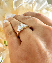 Load image into Gallery viewer, GIA Certified Princess Cut And Round Cut Sides Engagement Ring Three Stone Style 14K Solid Yellow Gold Wedding Bridal Minimalist Ring 1.56ct