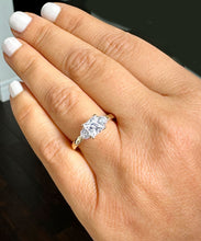 Load image into Gallery viewer, GIA Certified Princess Cut And Round Cut Sides Engagement Ring Three Stone Style 14K Solid Yellow Gold Wedding Bridal Minimalist Ring 1.56ct