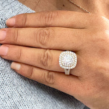 Load image into Gallery viewer, GIA Certified Natural Cushion Cut And Round Cut Diamond Engagement Ring Double Halo 14k Solid Yellow Gold Bridal Halo Wedding Ring 2.70ctw