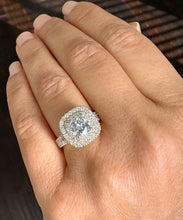 Load image into Gallery viewer, GIA Certified Natural Cushion Cut And Round Cut Diamond Engagement Ring Double Halo 14k Solid Yellow Gold Bridal Halo Wedding Ring 2.70ctw