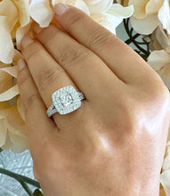 Load image into Gallery viewer, GIA Certified Natural Cushion Cut And Round Cut Sides Diamond Engagement Ring Double Halo Wedding Ring 14k Solid White Gold Bridal Ring 1.70ctw