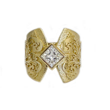 Load image into Gallery viewer, 14K Solid And Heavy Yellow Gold Princess Cut Moissanite Engagement Ring Deco, Bridal, Wedding, Bezel Set Solitaire 1.00ctw