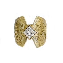 Load image into Gallery viewer, 14K Solid And Heavy Yellow Gold Princess Cut Moissanite Engagement Ring Deco, Bridal, Wedding, Bezel Set Solitaire 1.00ctw