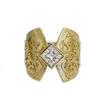 Load image into Gallery viewer, 14K Solid And Heavy Yellow Gold Princess Cut Forever One Moissanite Engagement Ring Deco, Bridal, Wedding, Bezel Set Solitaire 1.00ctw