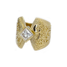 Load image into Gallery viewer, 14K Solid And Heavy Yellow Gold Princess Cut Natural Diamond Engagement Ring Deco, Bridal, Wedding, Bezel Set Solitaire 0.75ctw