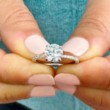 Load image into Gallery viewer, 14k Solid White Gold Round Cut Moissanite and Round Cut Natural Diamond Engagement Ring Wedding Anniversary 1.35ctw