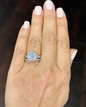Load image into Gallery viewer, 14k Solid White Gold Cushion Cut Moissanite and Natural Diamond Engagement Ring And Band Art Deco Halo Wedding Set 3.00ct