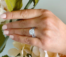 Load image into Gallery viewer, 14k Solid White Gold Cushion Cut Moissanite and Natural Diamond Engagement Ring And Band Art Deco Halo Wedding Set 3.00ct