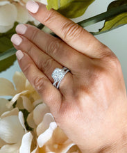 Load image into Gallery viewer, 14k Solid White Gold Cushion Cut Moissanite and Natural Diamond Engagement Ring And Band Art Deco Halo Wedding Set 3.00ct