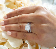 Load image into Gallery viewer, GIA Certified Natural Cushion Cut and Round Cut Sides Diamond Engagement Ring And Matching Band 14k Solid White Gold Halo Wedding Set 2.50ct