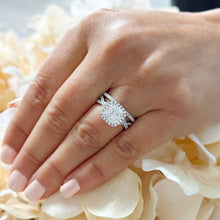 Load image into Gallery viewer, 14k Solid White Gold Cushion Cut Forever One Moissanite and Natural Diamond Engagement Ring And Band Art Deco Halo Wedding Set 3.00ct