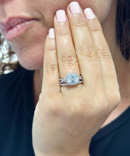 Load image into Gallery viewer, 14k Solid White Gold Cushion Cut Moissanite and Natural Diamond Engagement Ring And Band Art Deco Halo Wedding Set 3.00ct