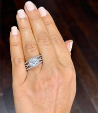 Load image into Gallery viewer, 14k Solid White Gold Cushion Cut Forever One Moissanite and Natural Diamond Engagement Ring And Band Art Deco Halo Wedding Set 3.40ct