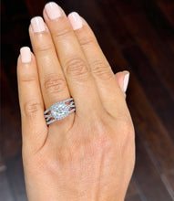 Load image into Gallery viewer, 14k Solid White Gold Cushion Cut Moissanite and Natural Diamond Engagement Ring And Band Art Deco Halo Wedding Set 3.40ct