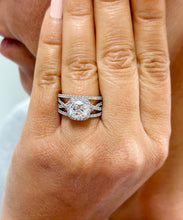 Load image into Gallery viewer, GIA 14k Solid White Gold Cushion Cut and Round Cut Diamond Engagement Ring And Band Art Deco Halo Wedding Set 3.40ct F-VS2