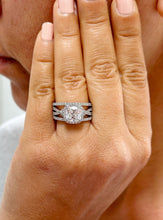 Load image into Gallery viewer, 14k Solid White Gold Cushion Cut Moissanite and Natural Diamond Engagement Ring And Band Art Deco Halo Wedding Set 3.40ct