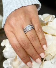 Load image into Gallery viewer, 14k Solid White Gold Cushion Cut Forever One Moissanite and Natural Diamond Engagement Ring And Band Art Deco Halo Wedding Set 3.40ct