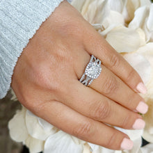 Load image into Gallery viewer, 14k Solid White Gold Cushion Cut Moissanite and Natural Diamond Engagement Ring And Band Art Deco Halo Wedding Set 3.40ct