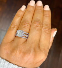 Load image into Gallery viewer, 14k Solid White Gold Cushion Cut Forever One Moissanite and Natural Diamond Engagement Ring And Band Art Deco Halo Wedding Set 3.40ct