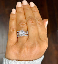 Load image into Gallery viewer, 14k Solid White Gold Cushion Cut Moissanite and Natural Diamond Engagement Ring And Band Art Deco Halo Wedding Set 3.40ct