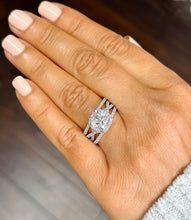 Load image into Gallery viewer, 14k Solid White Gold Cushion Cut Moissanite and Natural Diamond Engagement Ring And Band Art Deco Halo Wedding Set 3.40ct