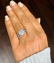 Load image into Gallery viewer, 14k Solid White Gold Cushion Cut Forever One Moissanite and Natural Diamond Engagement Ring And Band Art Deco Halo Wedding Set 3.40ct