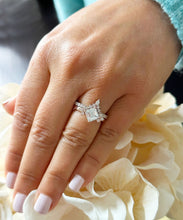 Load image into Gallery viewer, 14k Solid Rose Gold Asscher Cut Forever One Moissanite and Natural Round And Pear Cut Diamond Engagement Ring And Band 2.50ctw