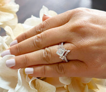 Load image into Gallery viewer, Asscher Cut And Pear And Round Cut Sides Diamond Engagement Ring And Matching Band Wedding Set IGI Certified 14k Solid Rose Gold 2.20ctw