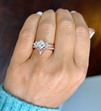 Load image into Gallery viewer, 14k Solid Rose Gold Asscher Cut Moissanite and Natural Round And Pear Cut Diamond Engagement Ring And Band 2.50ctw