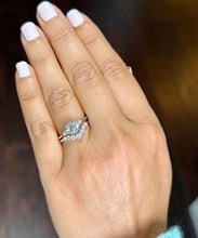 Load image into Gallery viewer, 14k Solid White Gold Round Cut Moissanite and Round And Pear Natural Diamond Engagement Ring Halo, 1.90ctw