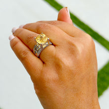 Load image into Gallery viewer, Huge, Women's 14k solid white and yellow gold cushion cut yellow citrine and natural diamond engagement ring Bridal Wedding 5.80ctw